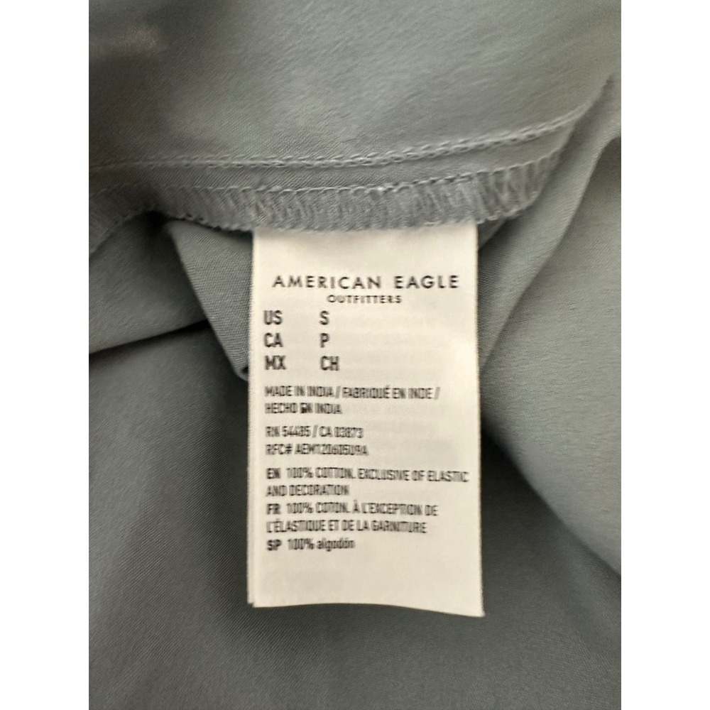 Blue Pinstripe Eyelet Tiered Midi Dress Smocked Back Pockets S Boho Cottagecore - Picture 4 of 8